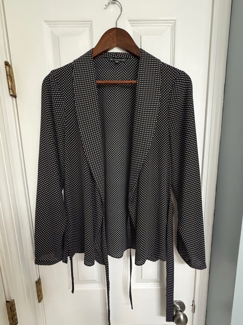 Adrianna Papell Black and White Polka Dot Open-Front Blazer - size M